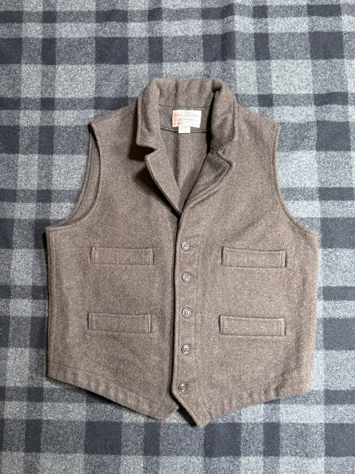 Filson Western Vest – Brown Mackinaw Wool – Size Large – Made In USA