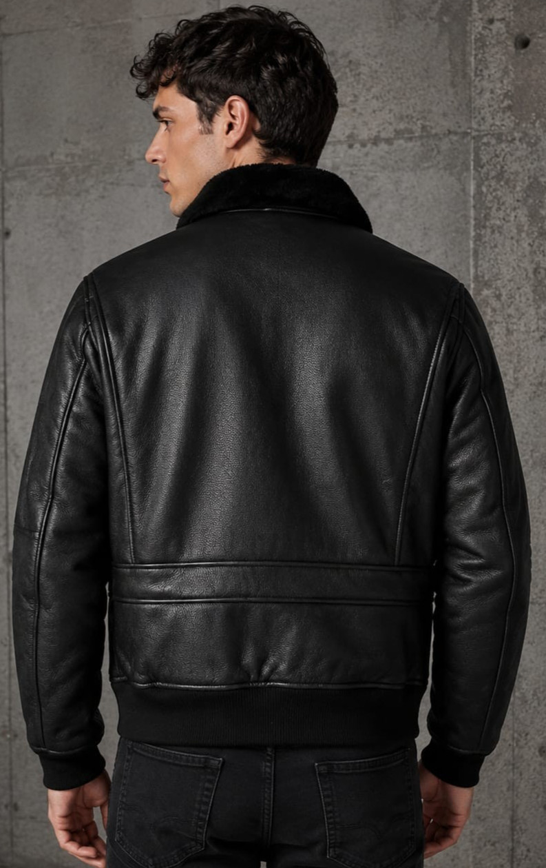 Men’s Black Aviator Shearling Leather Jacket G1 Bomber Pilot Faux Fur