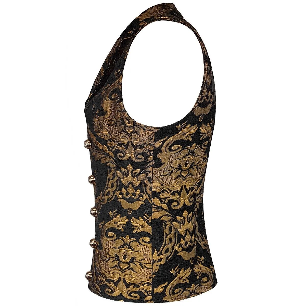 Men Gothic Victorian Black/Gold Brocade Waistcoat Vest Jacquard Tuxedo Vest