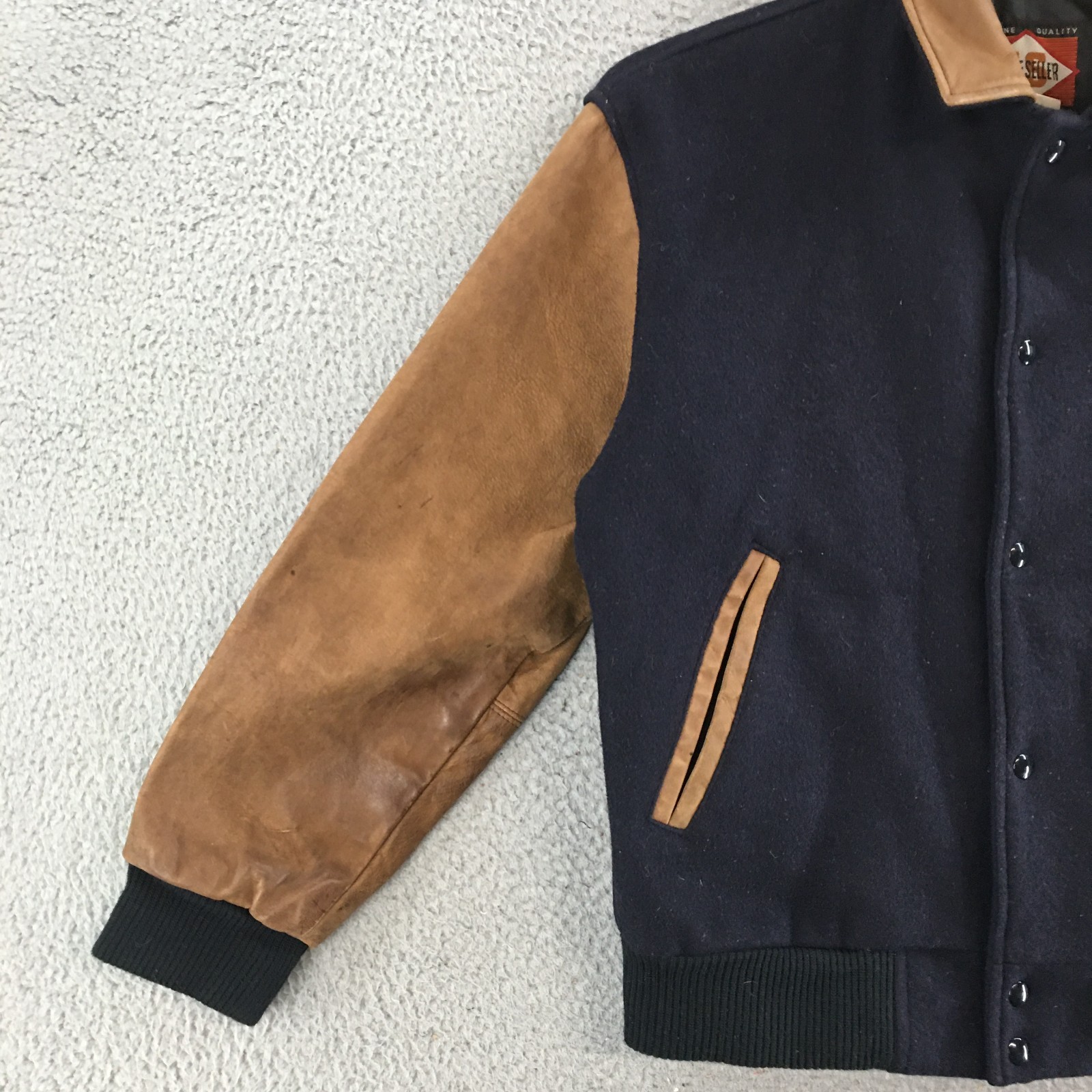 Image Seller Jacket Men S Varsity Vintage Long Sleeve Leather Logo Black Brown