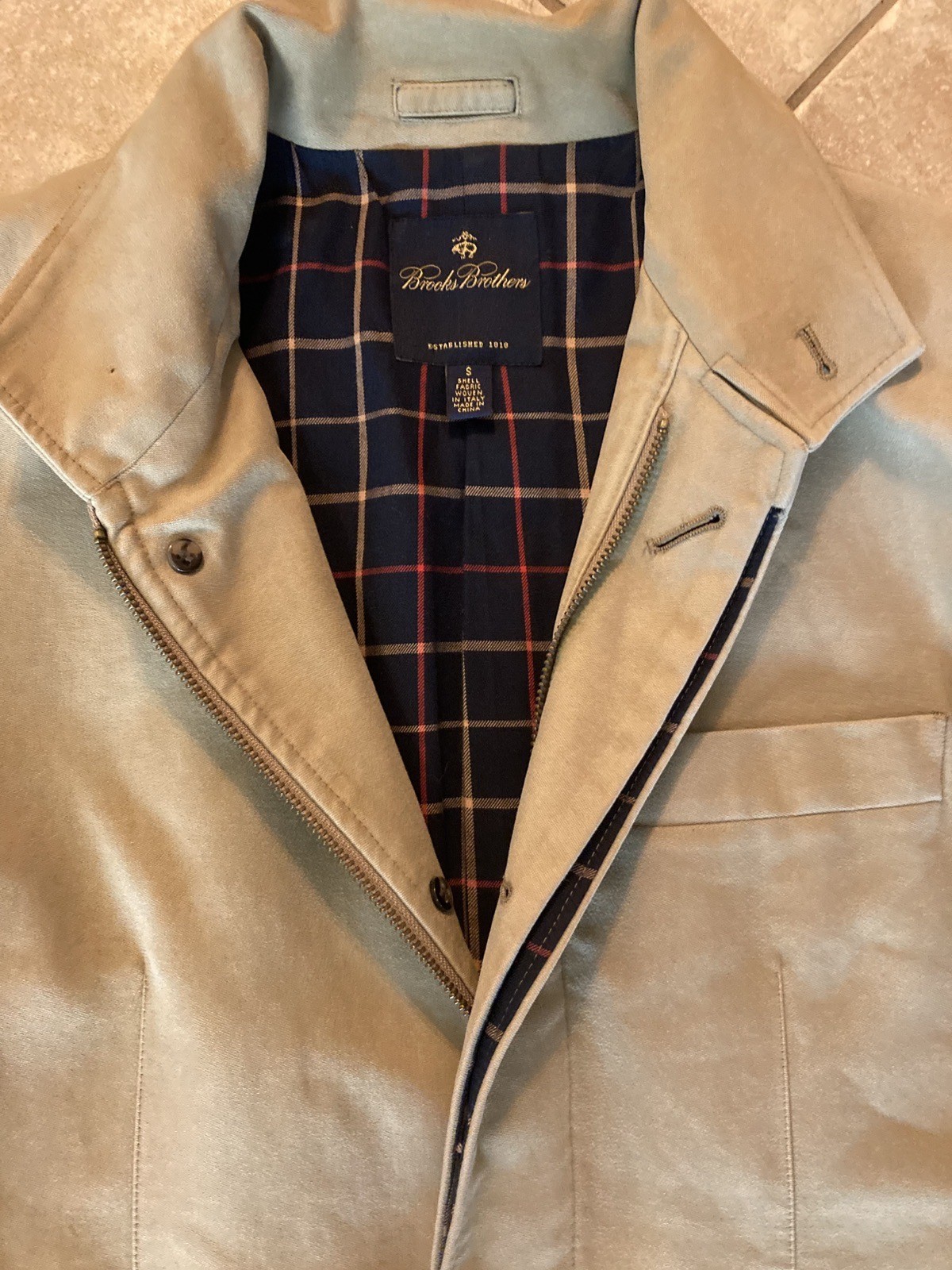 Brooks Brothers Walking Coat Khaki Size Small, Wool Blend, Plaid, See Pictures