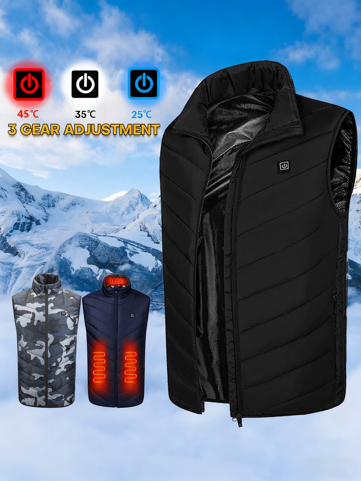 2 Pack Heated Vest Winter Sleeveless Jacket Body Warmer Washable Electric Jacket
