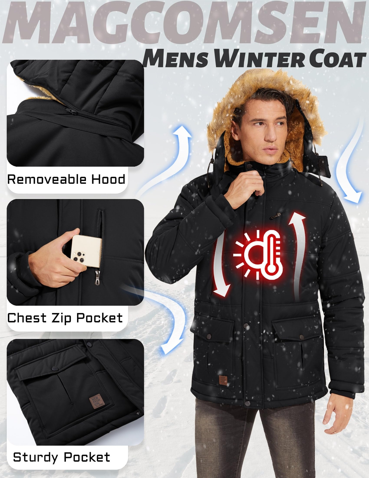 Magcomsen Men’s Waterproof Hiking Coat Puffer Ripstop Hooded Zip Bomber Jackets