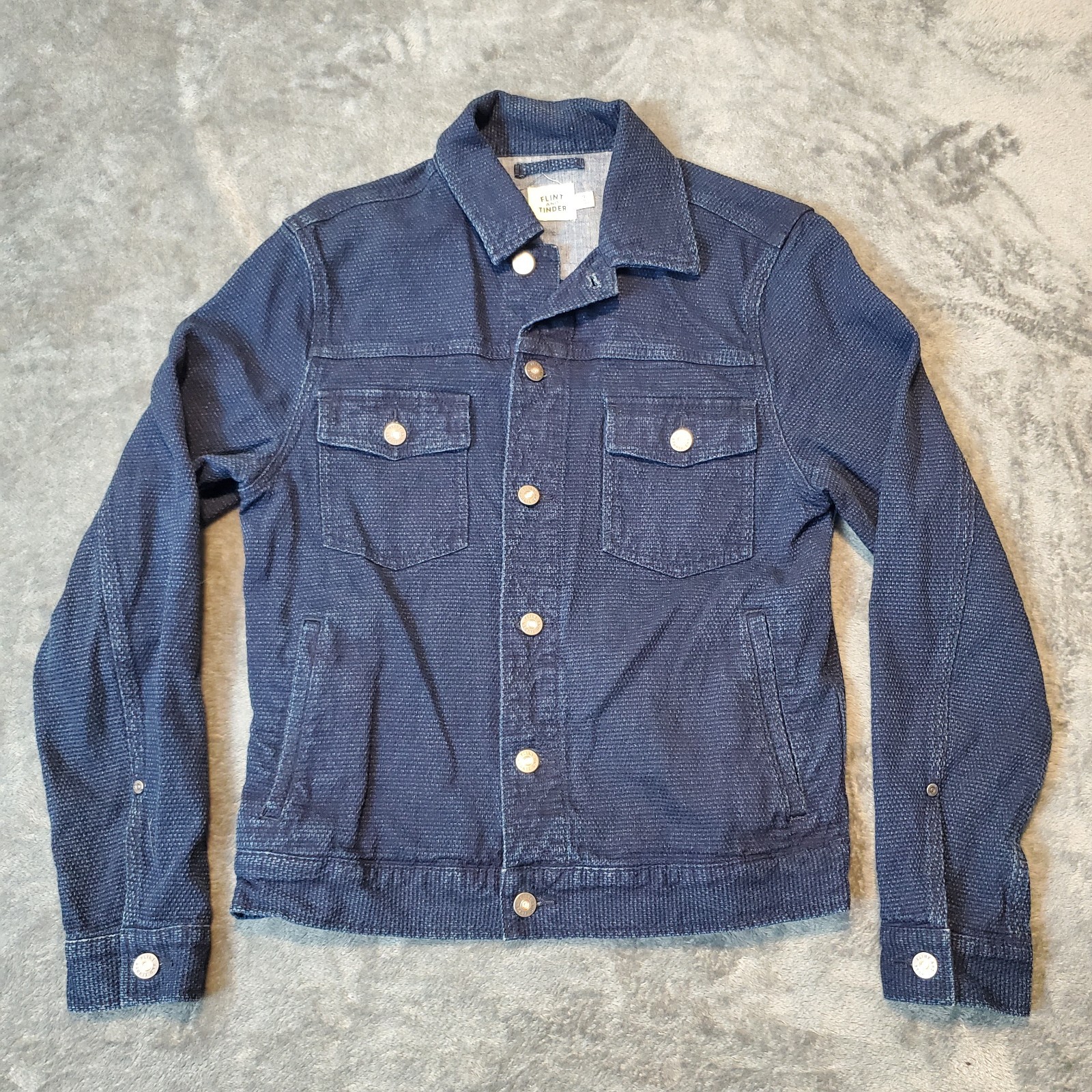 Flint and Tinder Huckberry Indigo Waffle Men’s S Small Blue Shirt Trucker Jacket