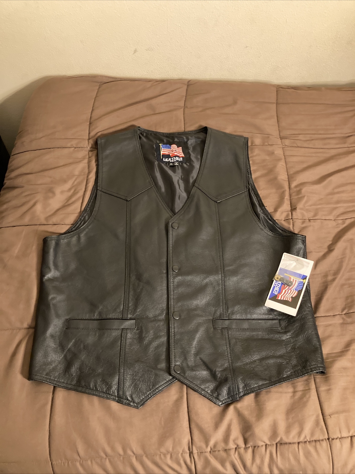 USA Leather Vest United States Navy Big Patch Emblem Size XL NOS (RARE)