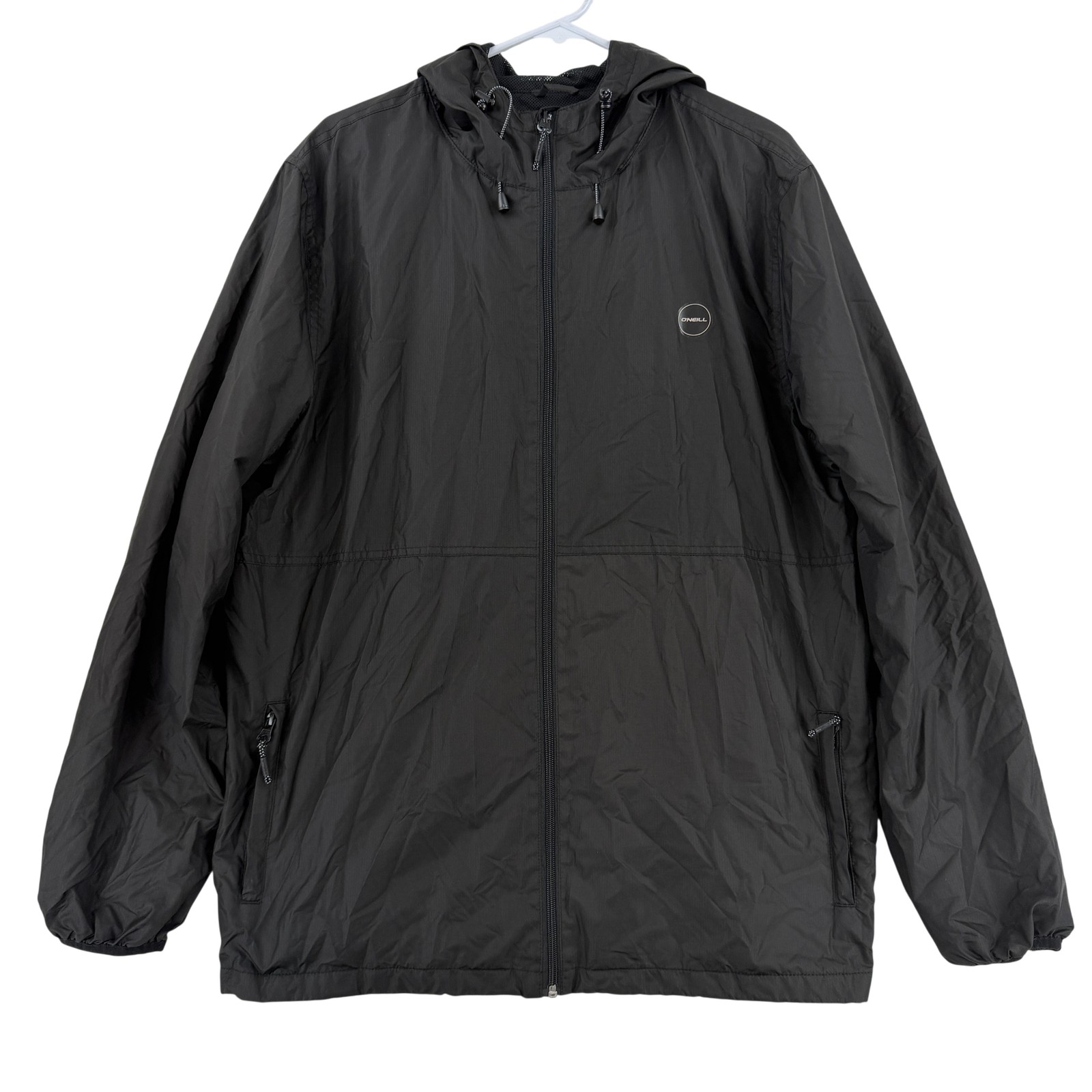 O’Neill Jacket Mens XL Black Hooded Windbreaker Full Zip Lightweight Outdoor