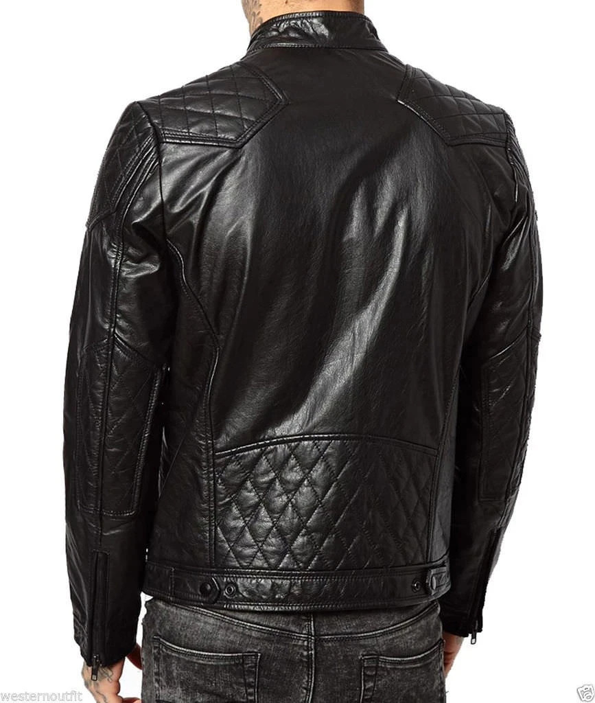 NEW Men’s Black Genuine Lambskin Leather Biker Jacket Motorcycle Size XS TO 3XL