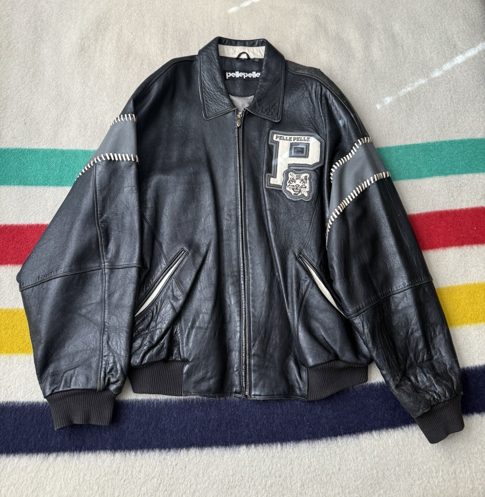 Pelle Pelle Marc Buchanan Leather Jacket Whipstitch Staple Tiger 52 2X XXL 3X