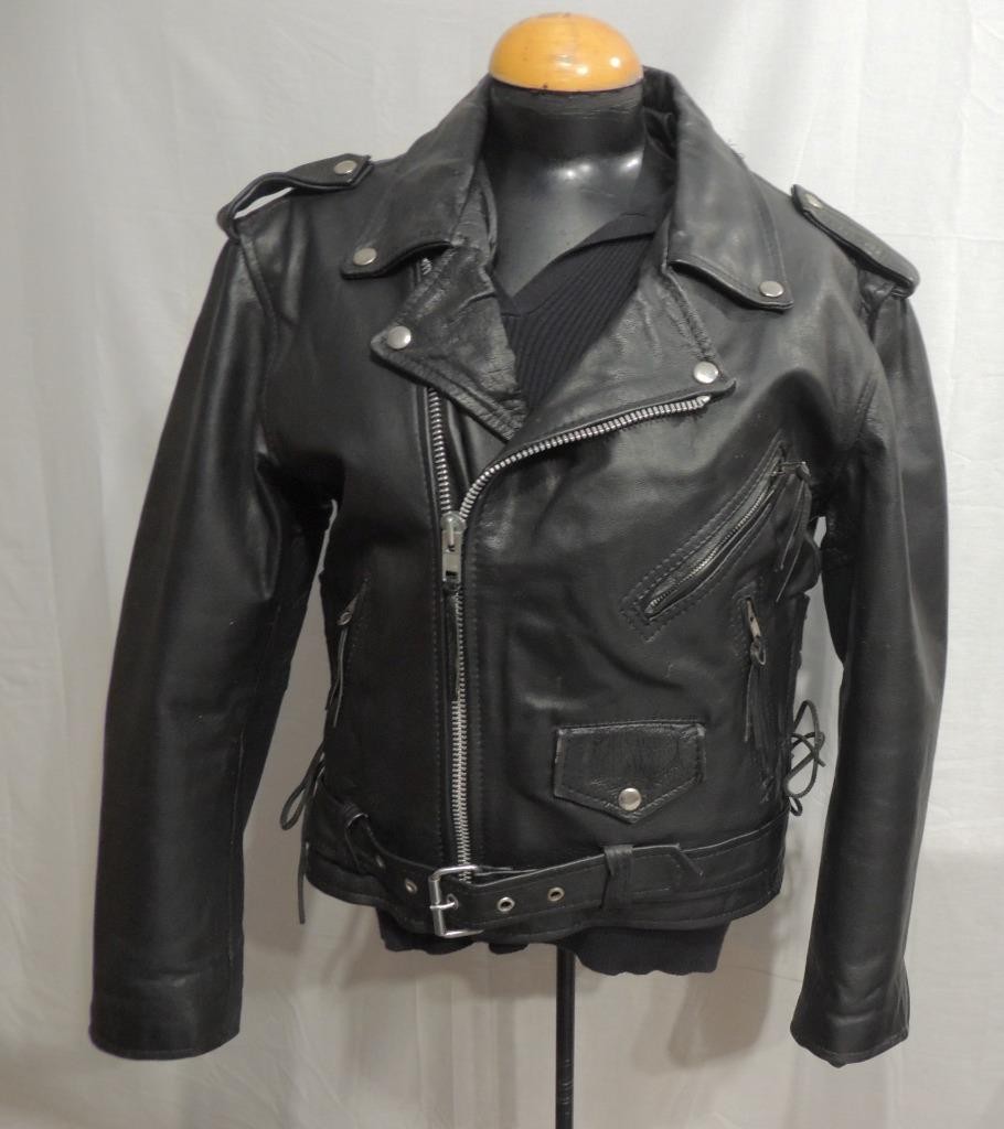 FIRST Genuine Black Leather Motorcycle JACKET Belt Side Laces Men’s 40 * ~ EUC