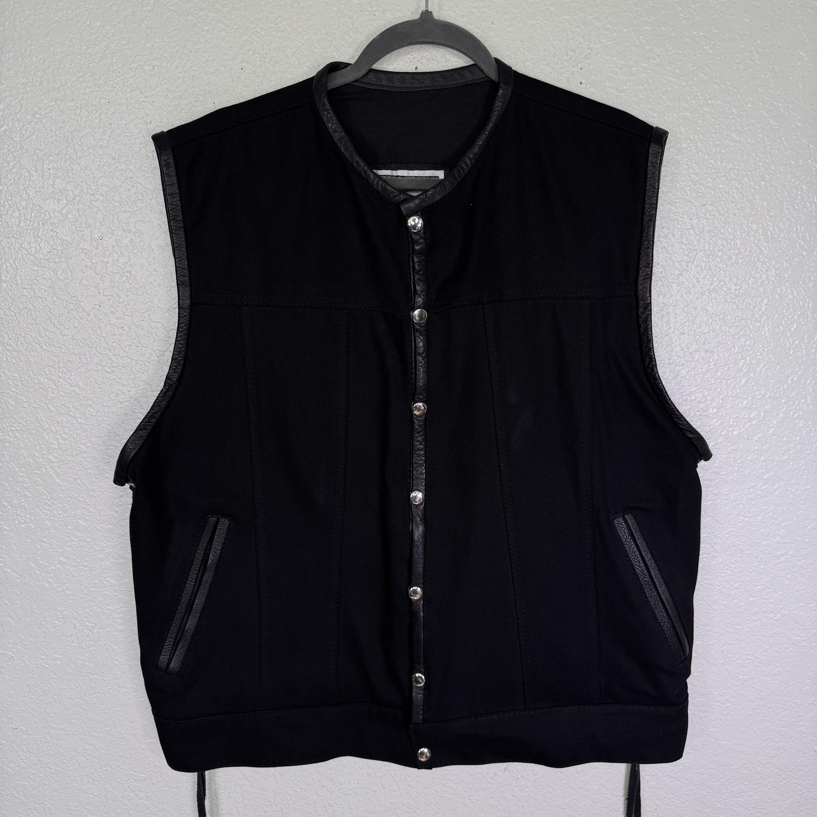 Espinozas Leather Mens Large Vest Snap Button Biker Motorcycle Lace Up Sides