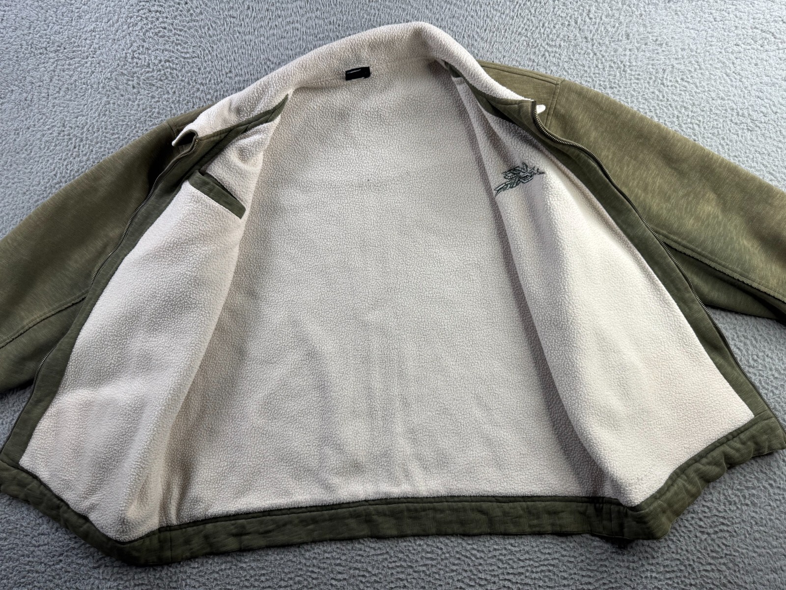 Vintage No Fear Jacket Mens 2XL Green Full Zip Fleece Sweat Y2K Collared