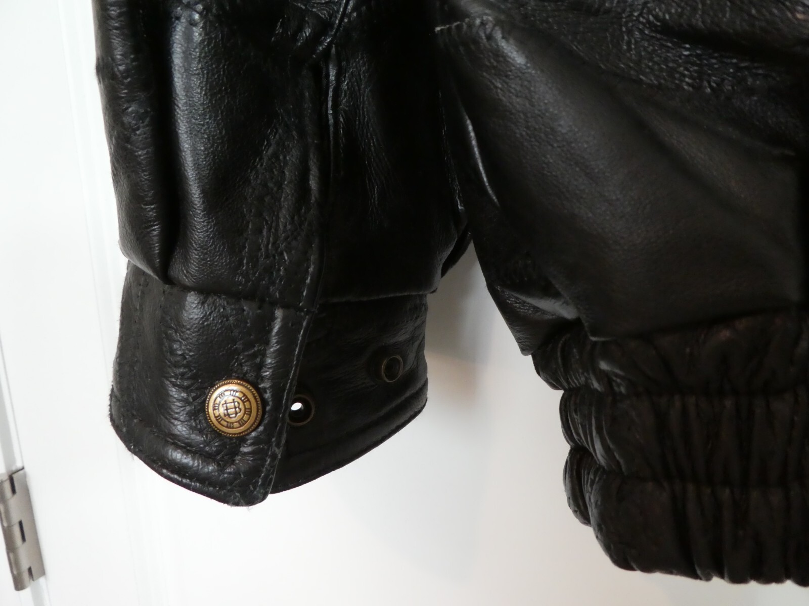 Vintage United States Navy Leather Bombers Jacket Black Sz. Large Full Zip Snaps