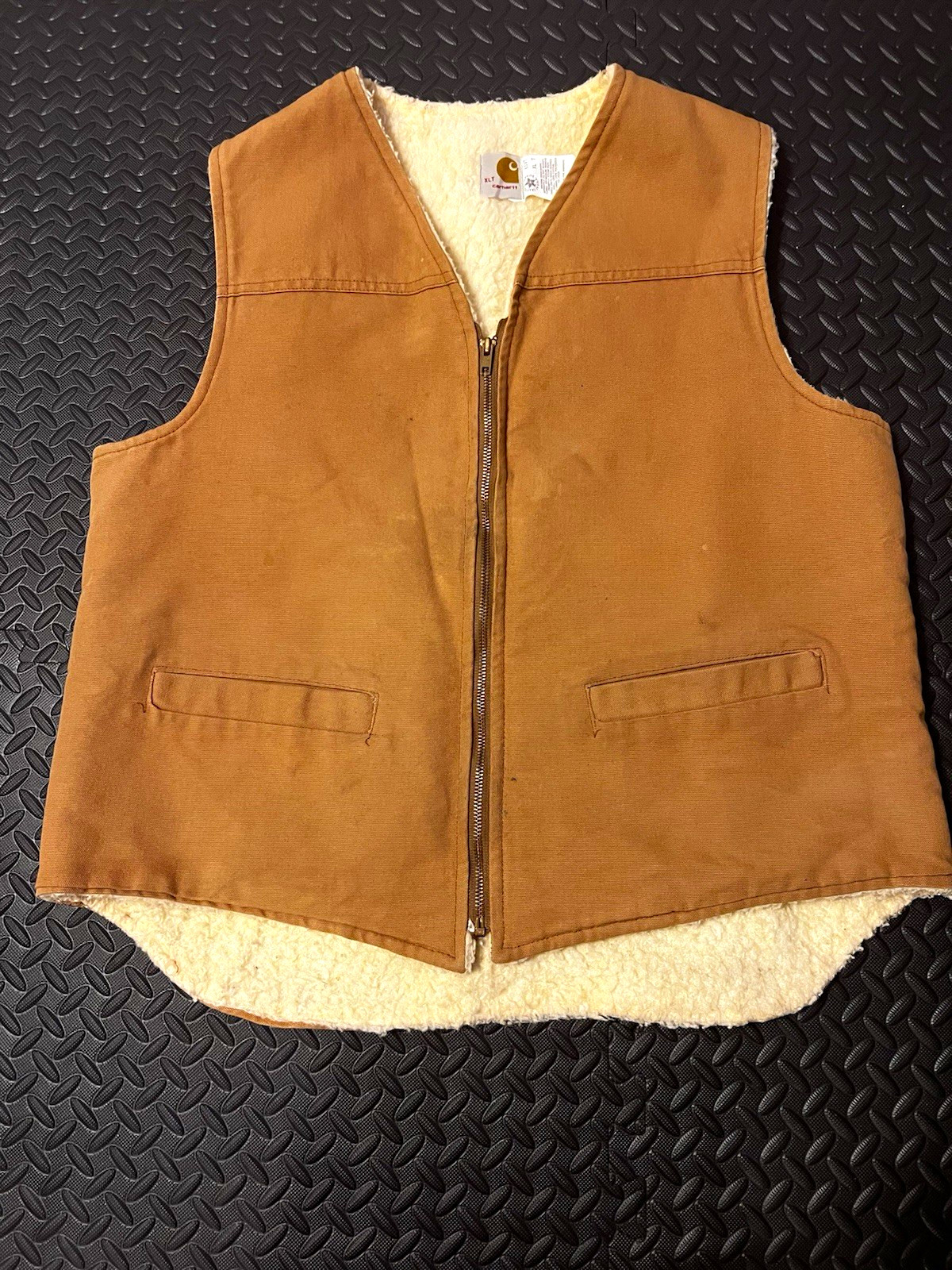 Vintage Carhartt Men’s Brown Sherpa Lined Zip Vest V-Neck Big & Tall XLT