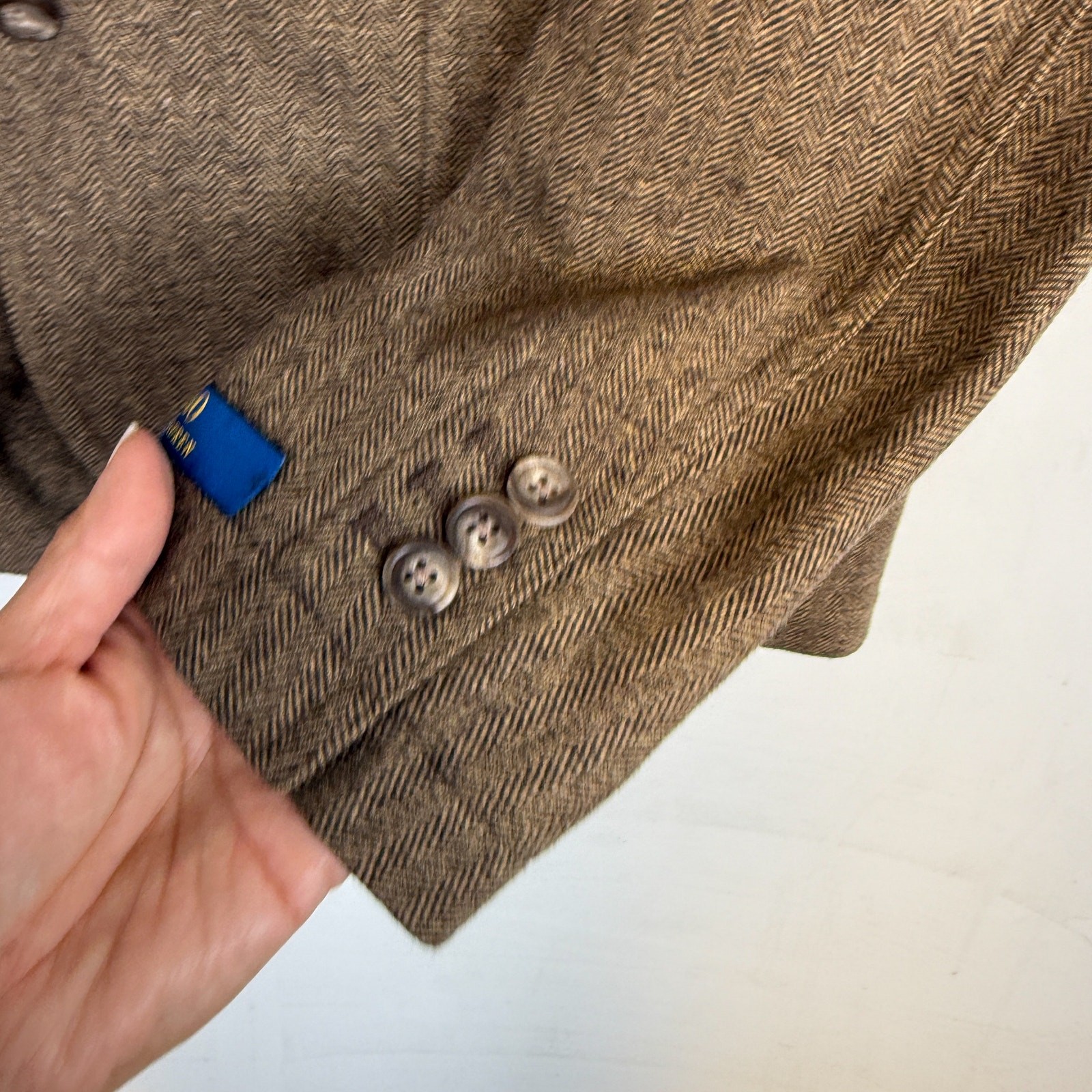 Polo Ralph Lauren Mens Brown Herringbone Poly Blend Blazer Modern Fit – 40R Reg