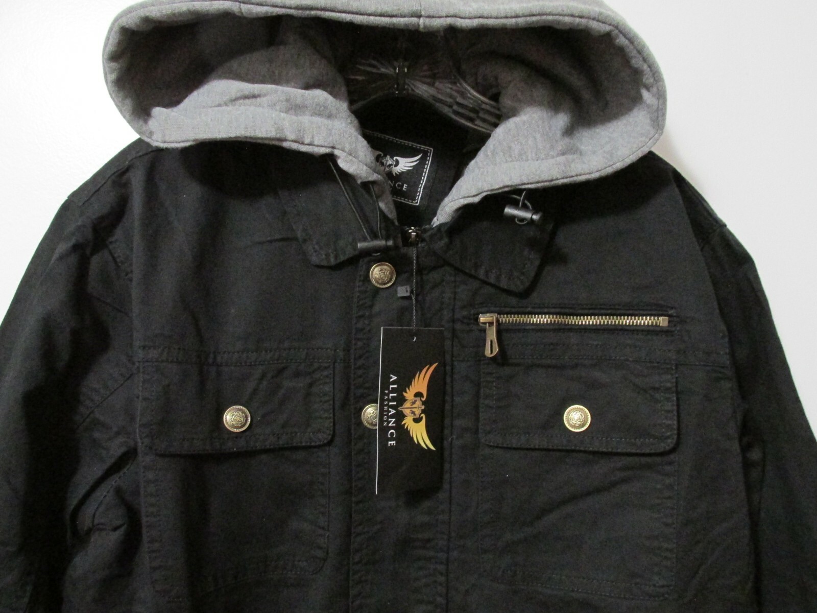 Men’s Black JYG Alliance Cotton Military Jacket with Removable Hood Medium