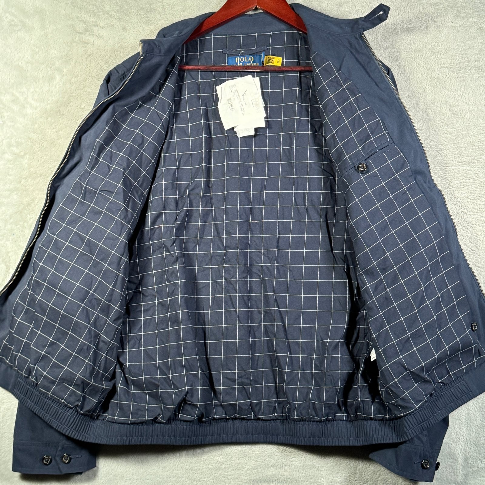 Polo Ralph Lauren Jacket Mens L Blue Bi Swing Windbreaker Check Lined $185
