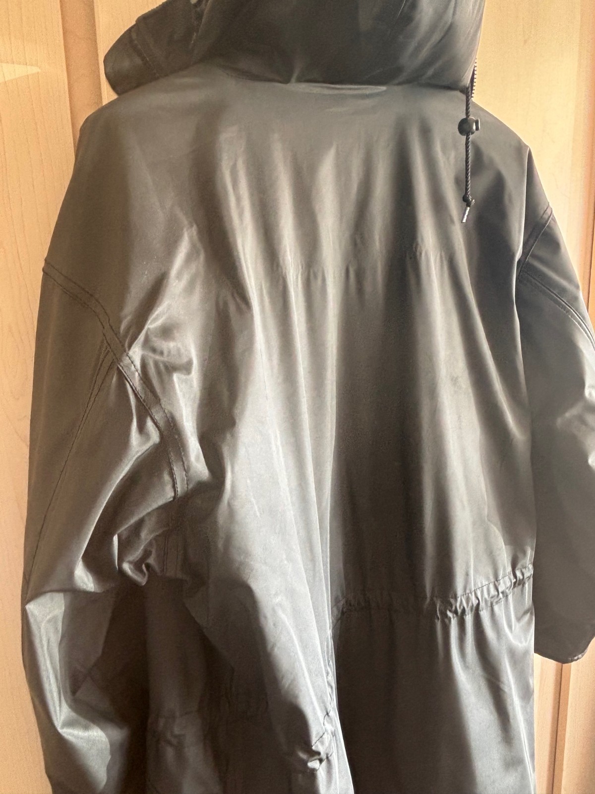 Vintage Wippette Rainthings Black Vinyl Lined Hooded Raincoat Size Large L Mens