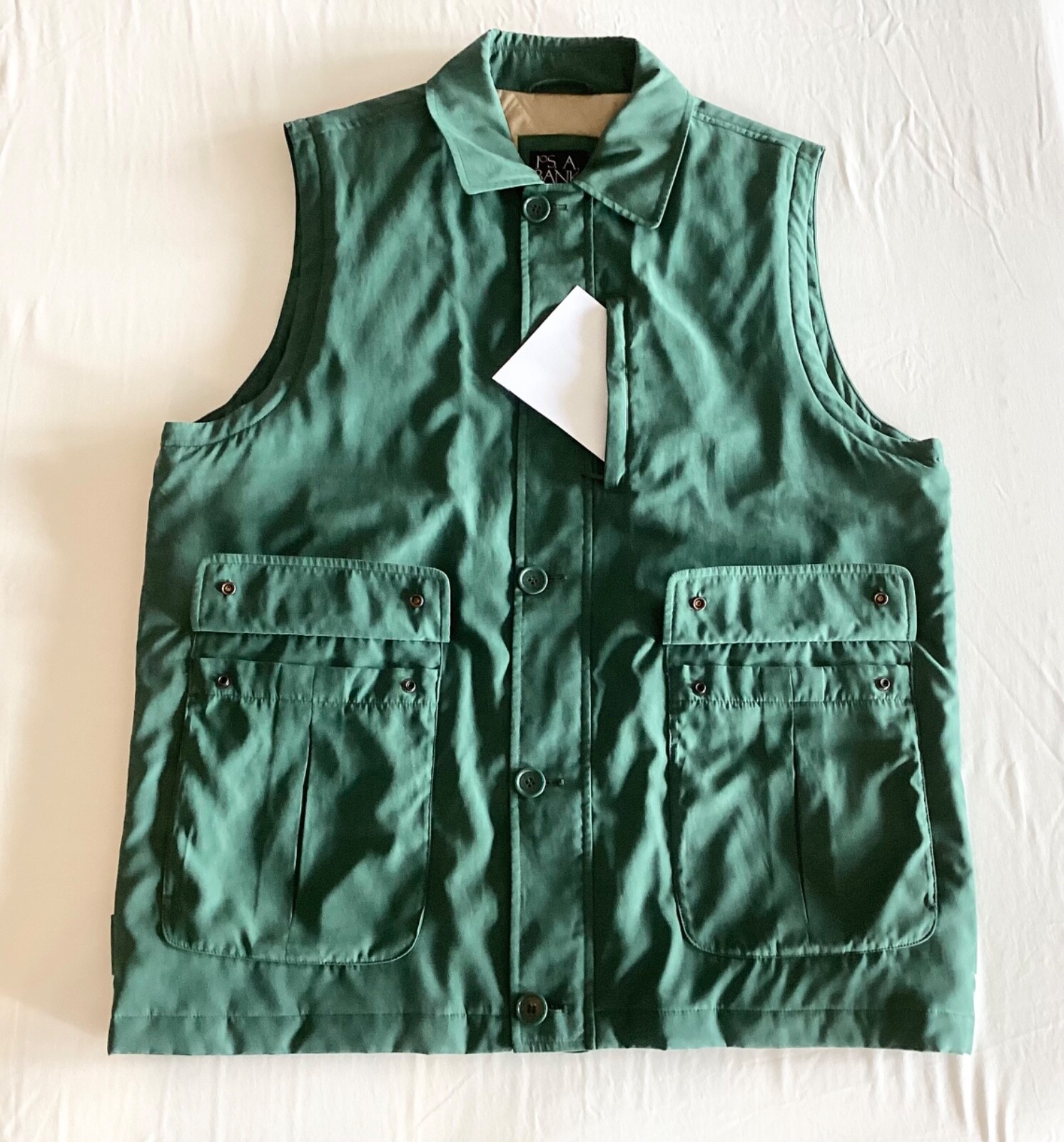 Jos. A. Banks Lined 10 Pocket Vest, Size Men L, Hunter Green, RN 31608