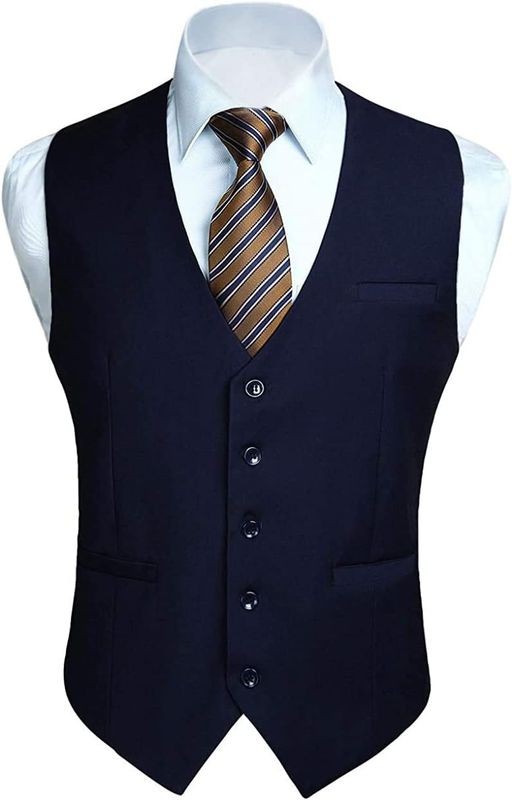HISDERN Men Suit Vest Business Formal Dress Waistcoat Vest with 3 Pockets