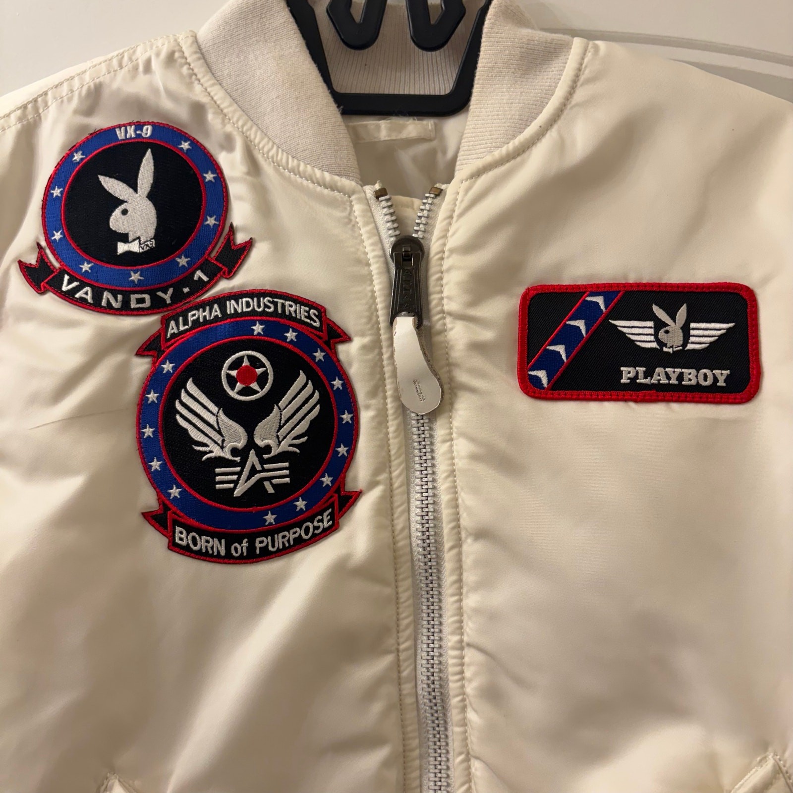 Rare Alpha Industries x Playboy Vandy 1 MA-1 Flight Jacket Patch White Mens XS