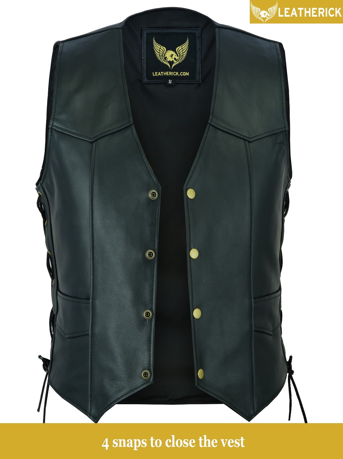 Mens Classic Side Lace Motorcycle Biker Black Leather Fashion Waistcoat Vest