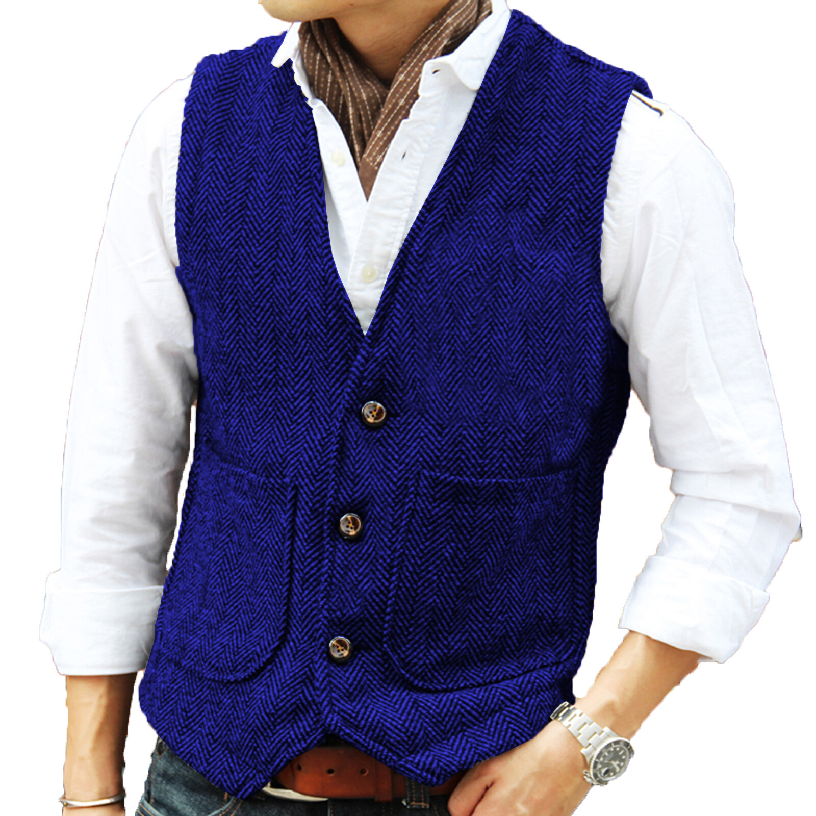 Hunting Classic Men Vintage Tweed Vest Herringbone Waistcoats Wedding Retro Wool