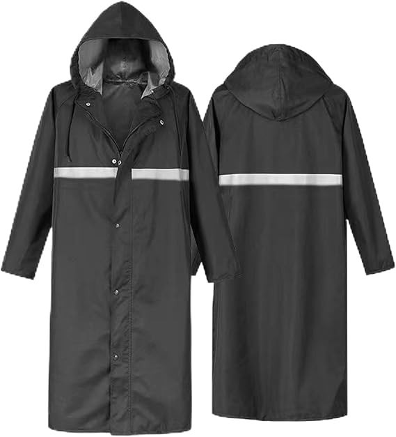 Men Black Waterproof Long Raincoat Hooded Trench Jacket Outdoor Hiking Rain Coat