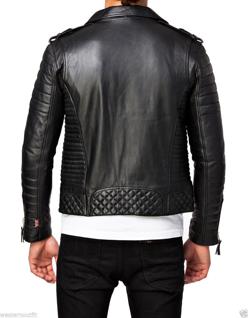 MENS ASYMMETRICAL BIKER LEATHER JACKET SLIM FIT 100% SHEEPSKIN REAL LEATHER