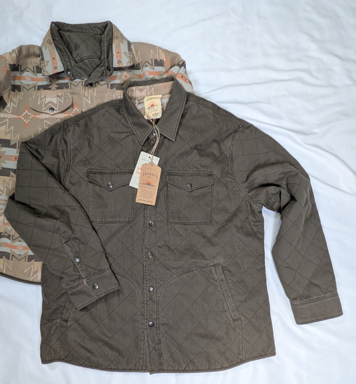 NEW Faherty Doug Good Feather Reversible Bondi Jacket Prairie Olive 2XL