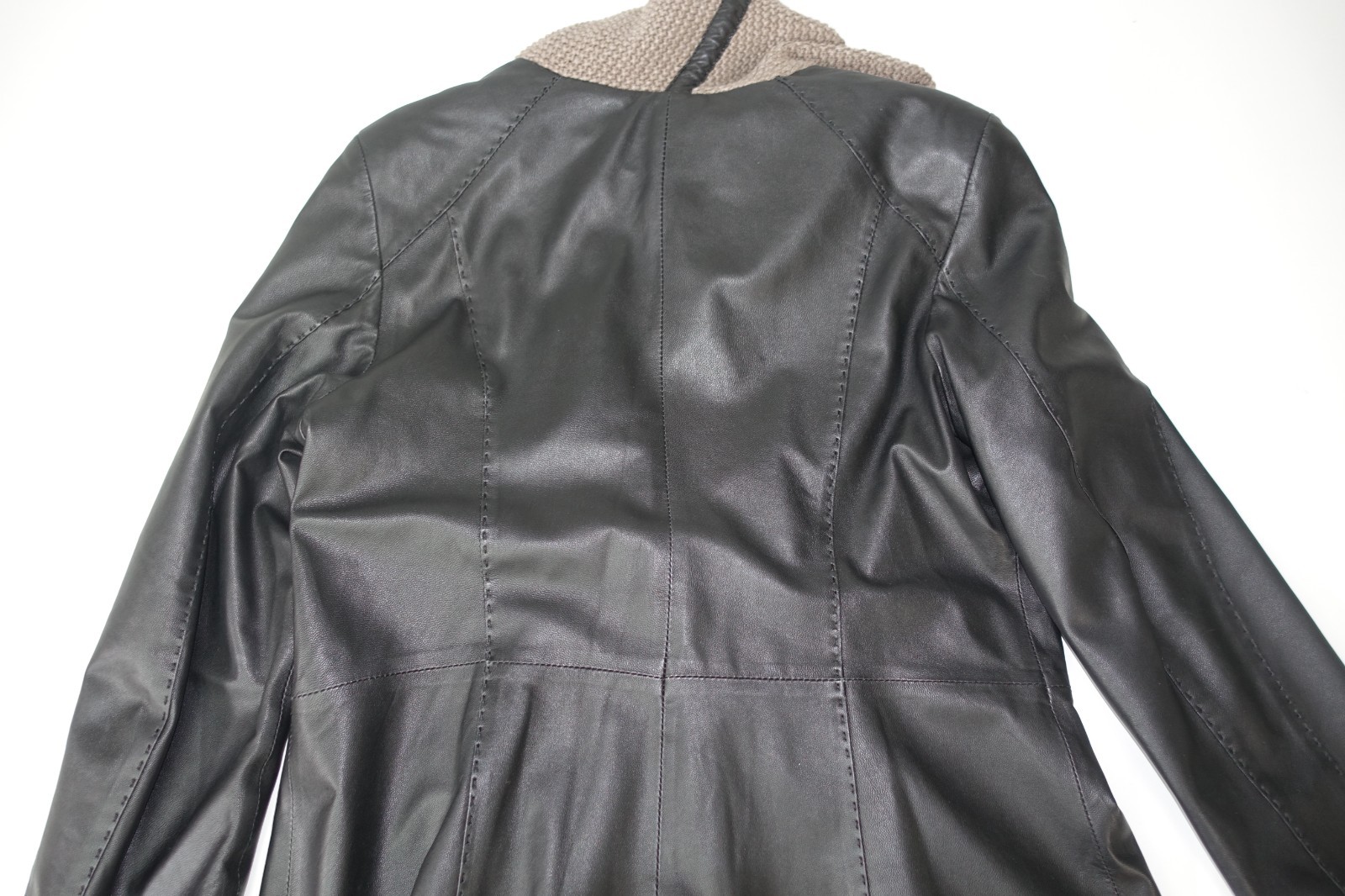 £1950 GIAN LUCA LEATHER LAMBSKIN WOVEN HOODED COAT ITALY 38 48 S ITALY