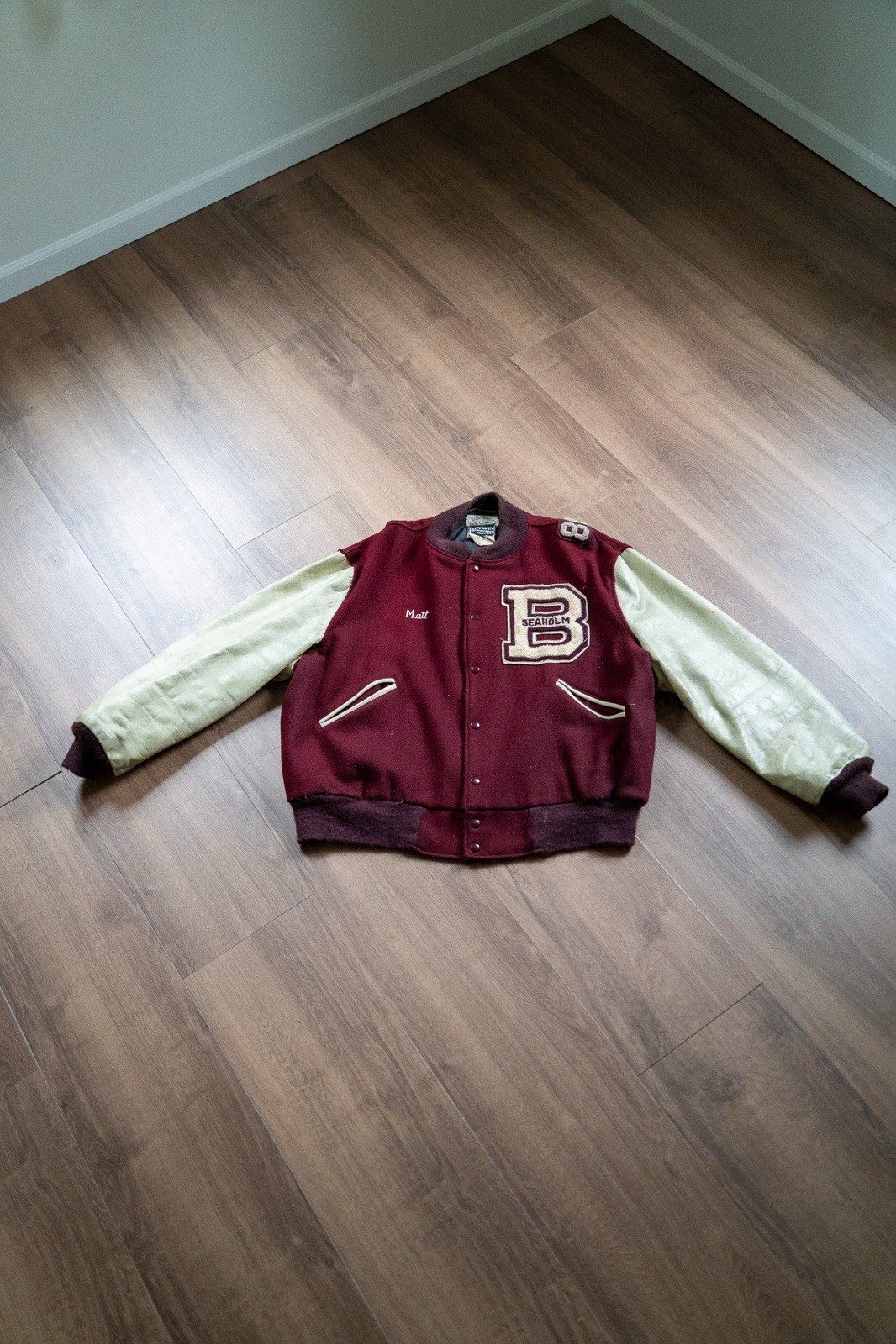 1989 Butwin Varsity Jacket, Maroon Wool Leather Bomber, Seaholm Football