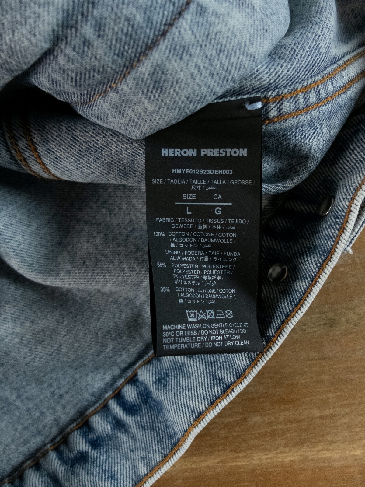 (NO CUSTOMS TAX) HERON PRESTON blue distressed paint splatter denim jacket Large