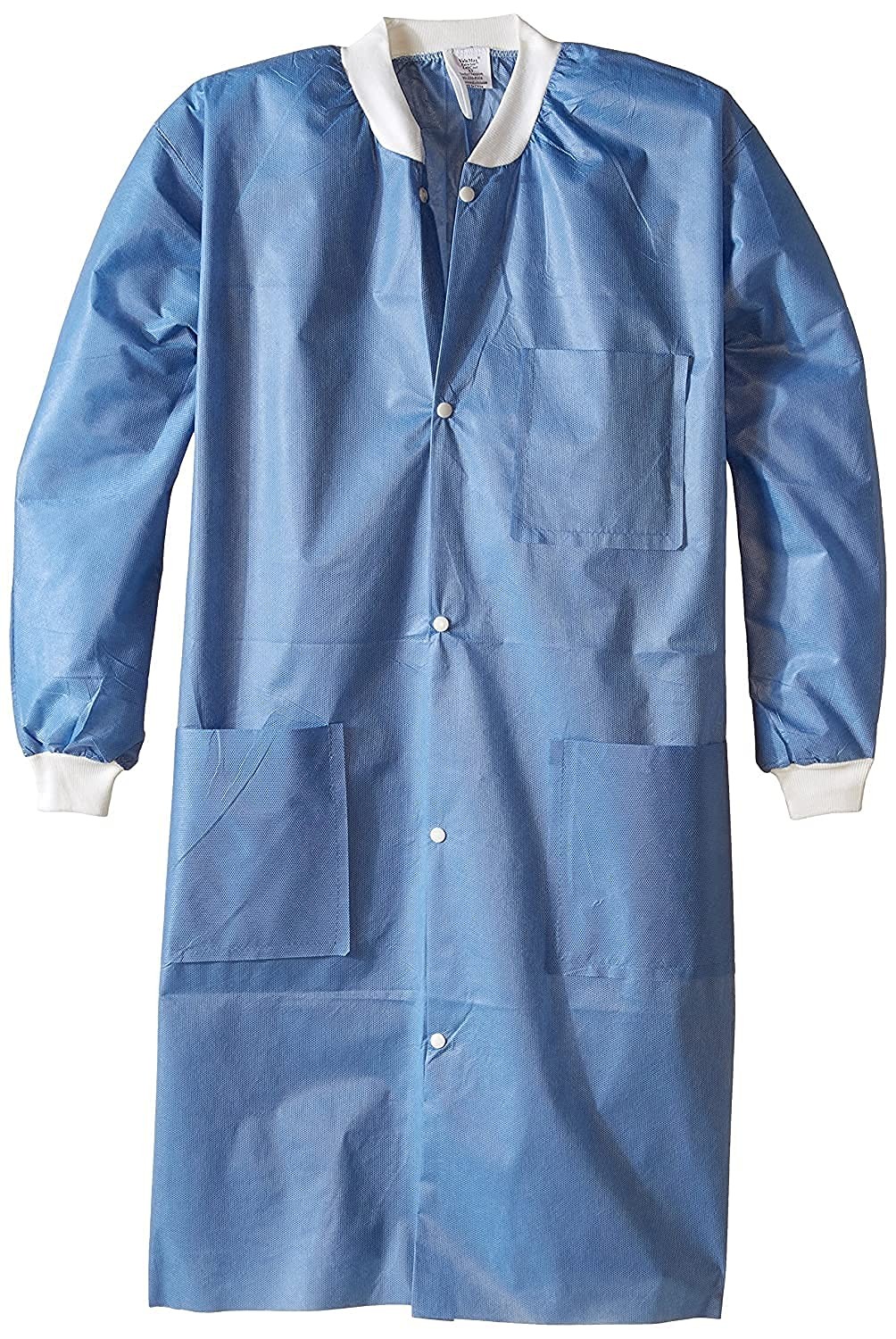 Pack of 10 Disposable Lab Coats – Blue – With 3 Pockets and Soft Knit Cuffs & Co
