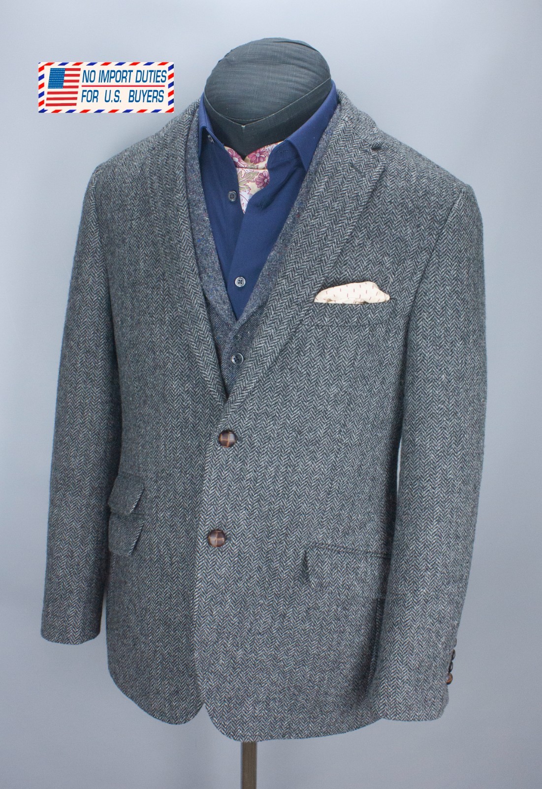 M&S Sartorial Blazer Mens 40 in Moon Tweed Charcoal Herringbone Sport Coat 102cm
