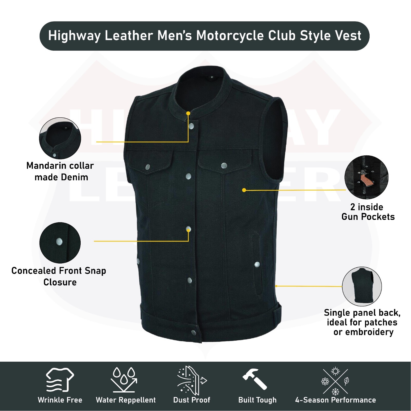 Men SOA Denim Black Vest Club Cut Outlaw Anarchist mc BikerVest SKU HL21688
