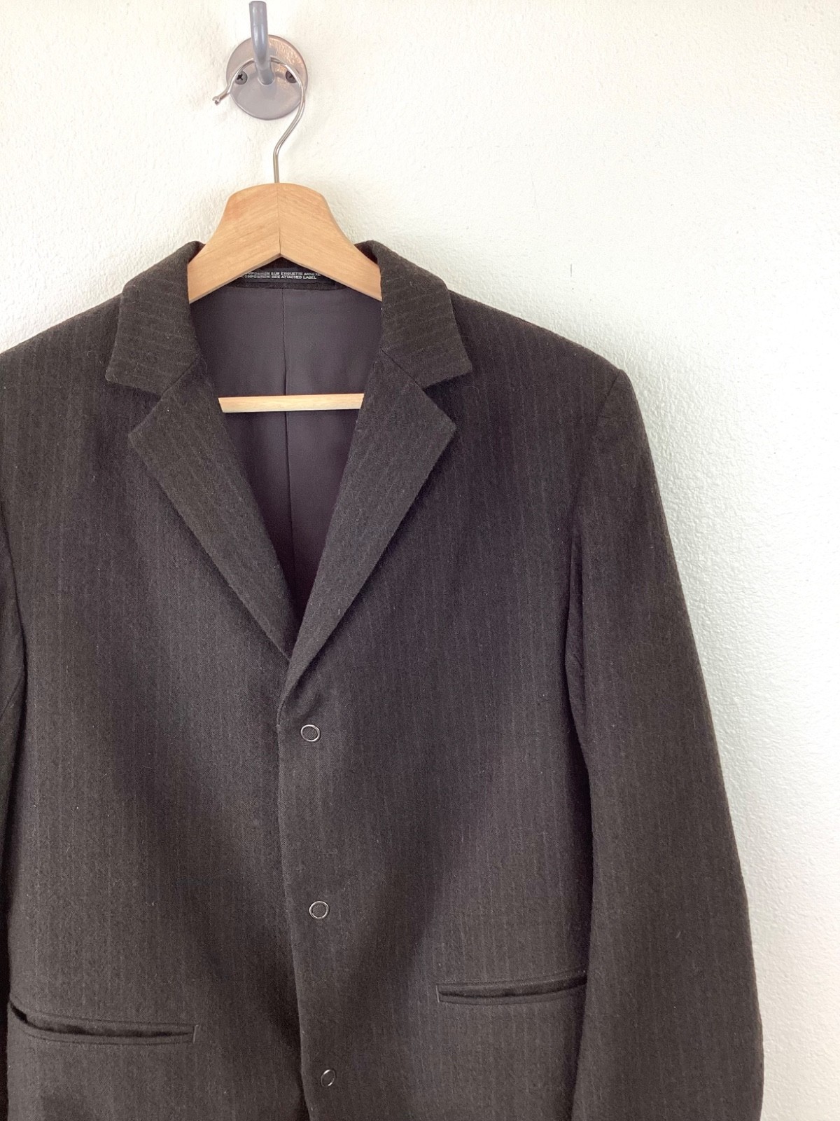 YOHJI YAMAMOTO Y’s Dark Brown Wool PINSTRIPE Drawstring Jacket M