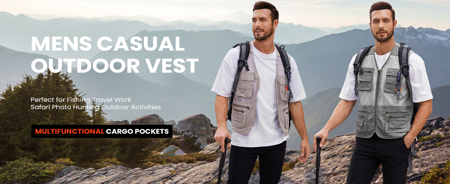 Men’s Utility Vest Fishing Safari Vest Summer Travel Vest with Pockets
