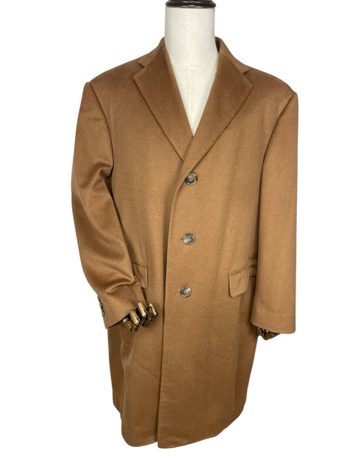 Sam’s Tailor Bespoke 100% Cashmere Coat Men 48 Brown Luxury Overcoat Business