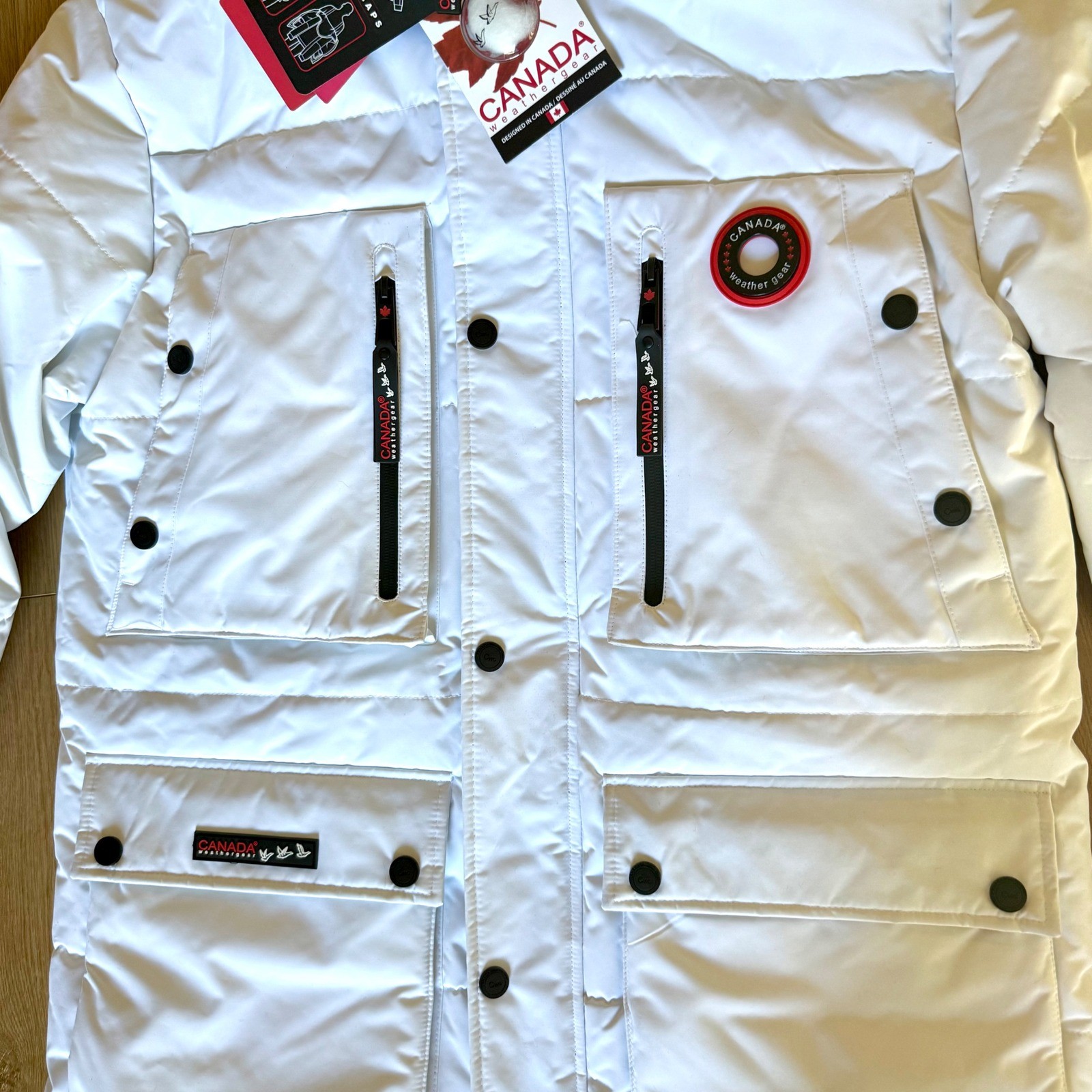 Canada Weather Gear Parka Mens Large White Heavyweight Faux Fur Hood Jacket NWT