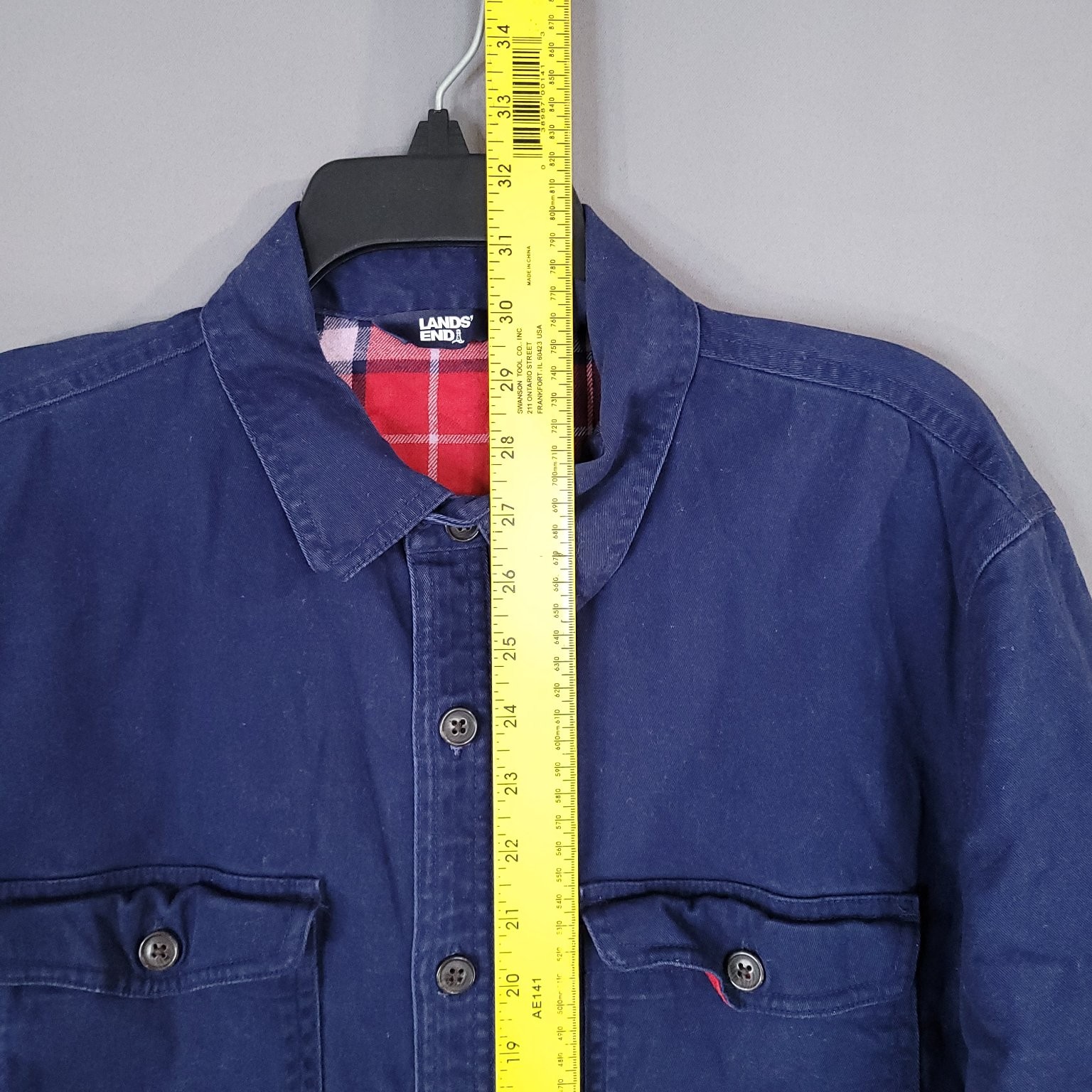 Lands’ End Jacket Men’s M 38-40 Navy Blue Flannel Lined Cotton Spandex