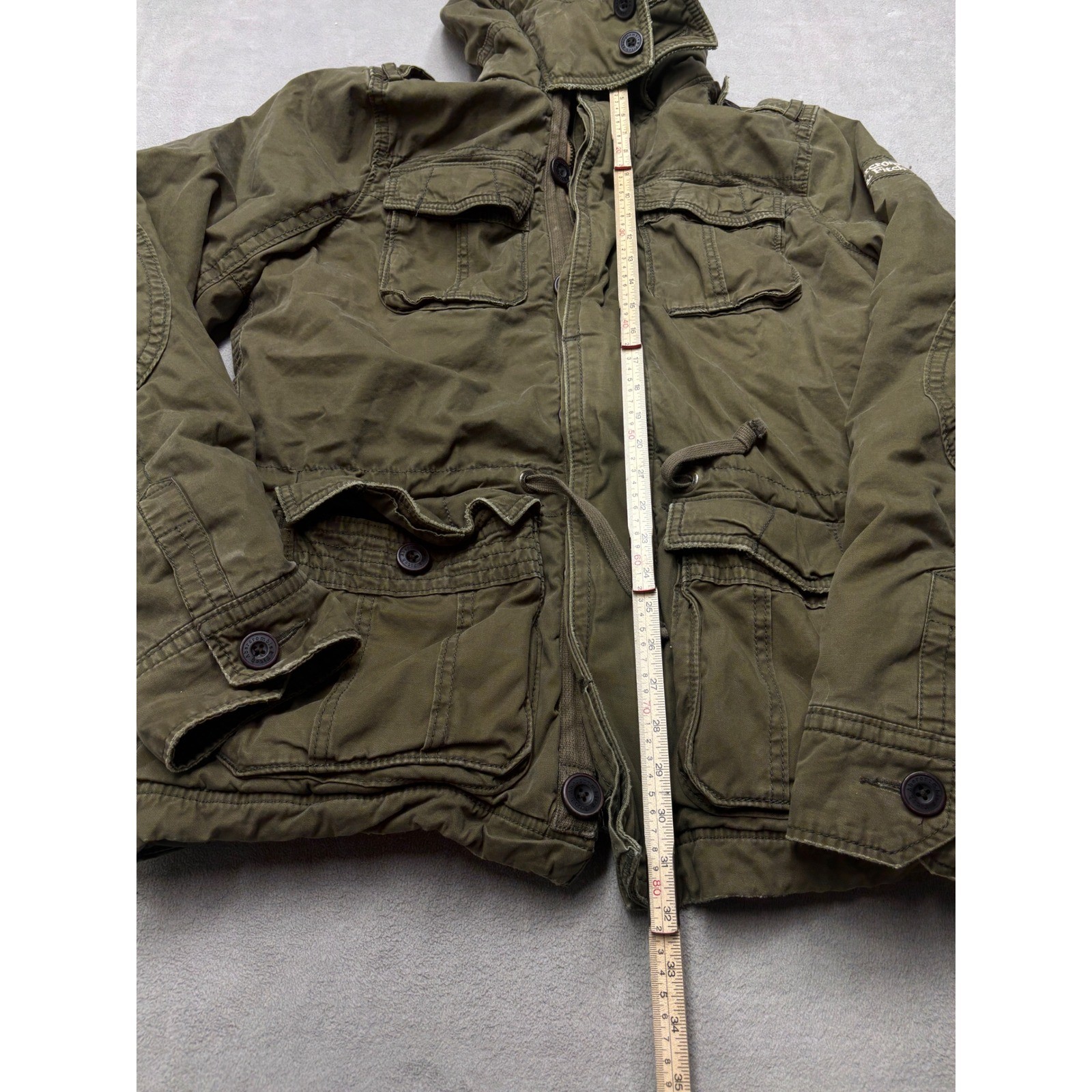 Abercrombie & Fitch Mens XL Olive Green Red Quilted Hooded Field Military Jacket