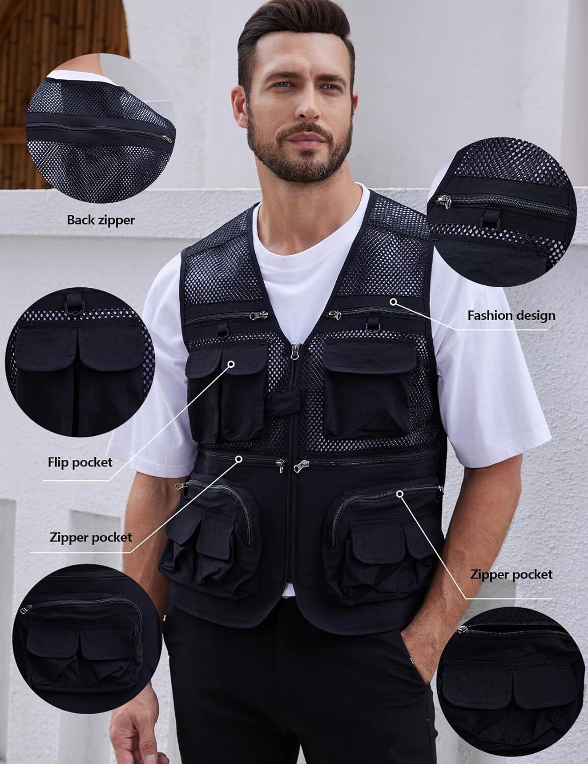 Men’s Utility Vest Fishing Safari Vest Summer Travel Vest with Pockets