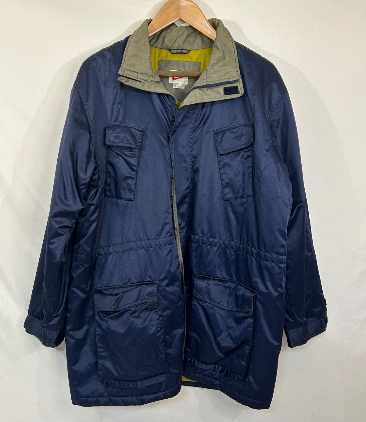 Nike Sports Blue Jacket Men’s Full Zip Nylon Insulated 4 Front Pocket Coat Sz XL