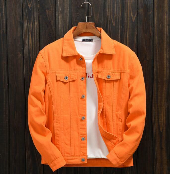 Men’s Spring Autumn Coat Orange Denim Jacket Trendy Loose Casual Jacket Tide Top