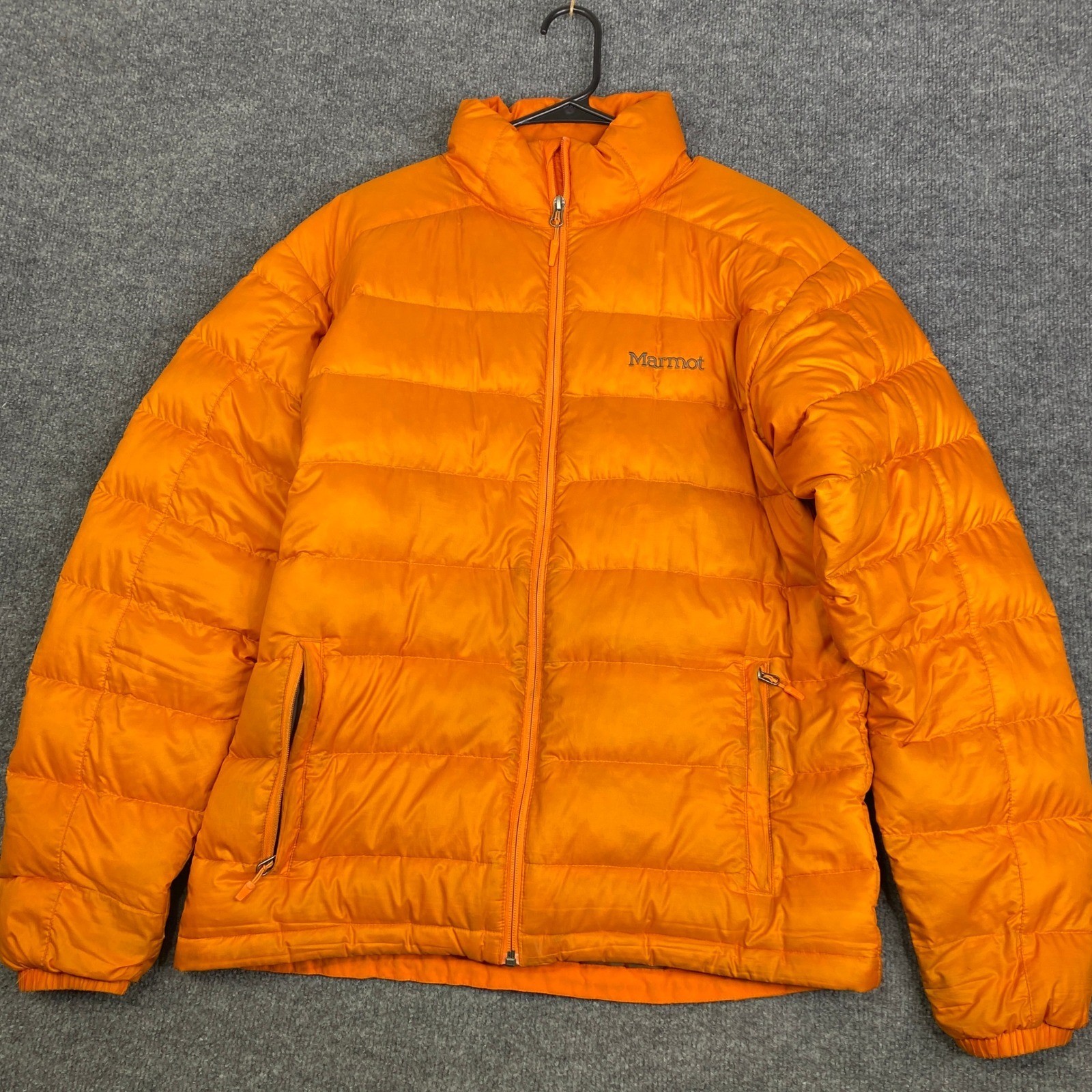 Marmot Zeus 800 Fill Down Puffer Jacket Mens Medium Orange Full Zip 72740 2012