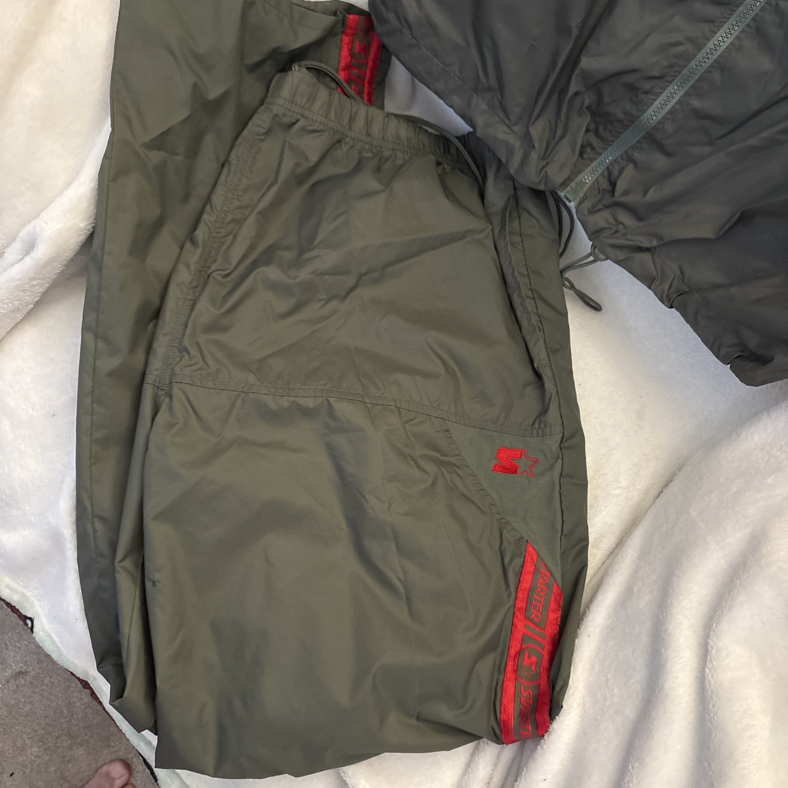 VTG 90s Starter Nylon Windbreaker Vest and Pants Mens XL Olive Green