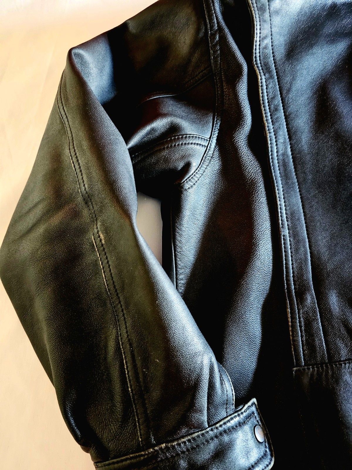 Giorgio Armani Archive 1981, Biker Jacket Black Lamb Tablecloth Large