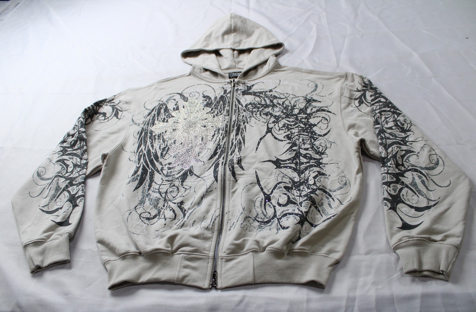 Insomnia Unisex Adults Visuals Eclipse Graphic Rhinestone Hoodie AP2 Grey Large