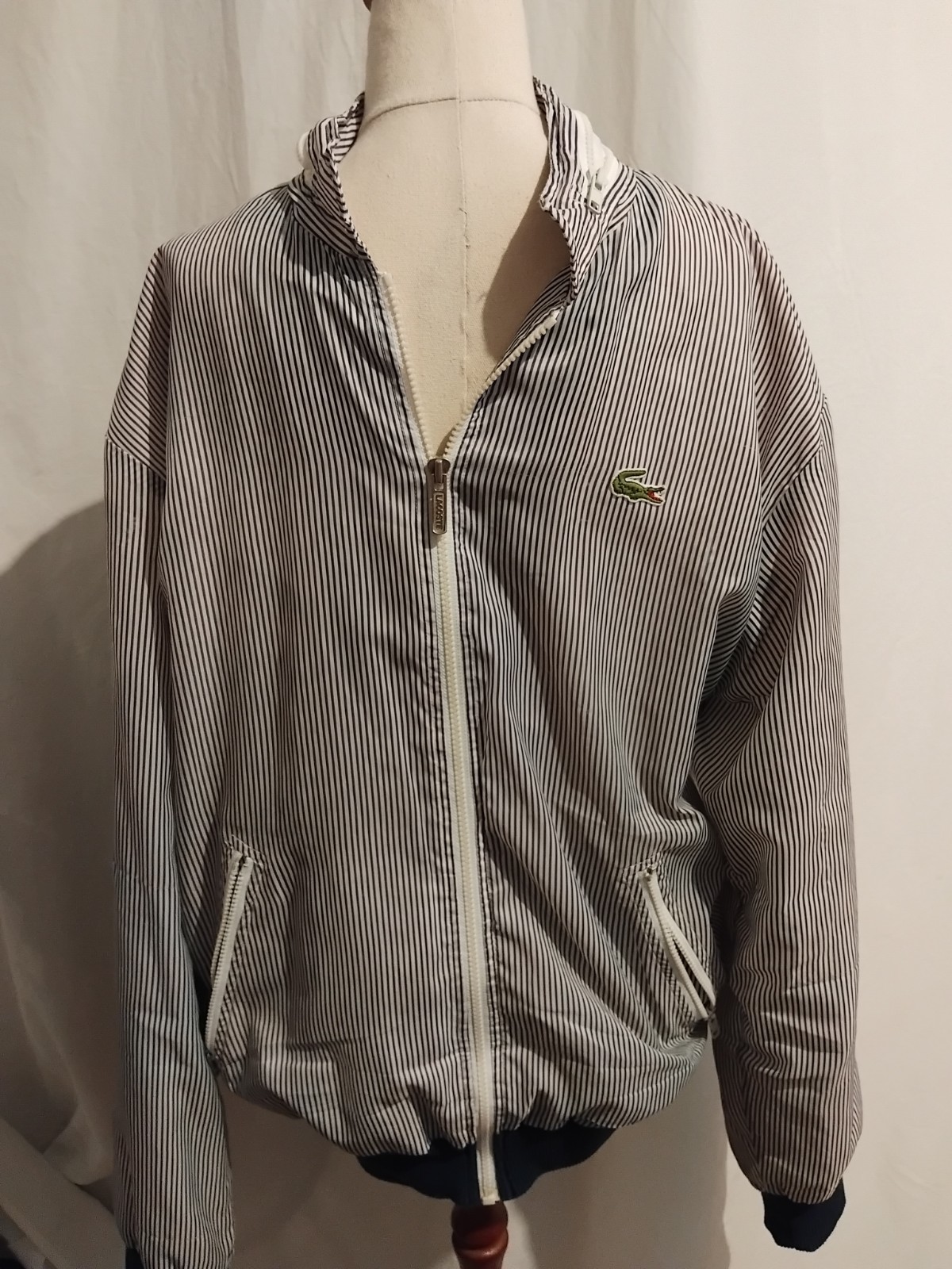 Vintage Chemise Lacoste Blue Stripes Jacket 105cm Large
