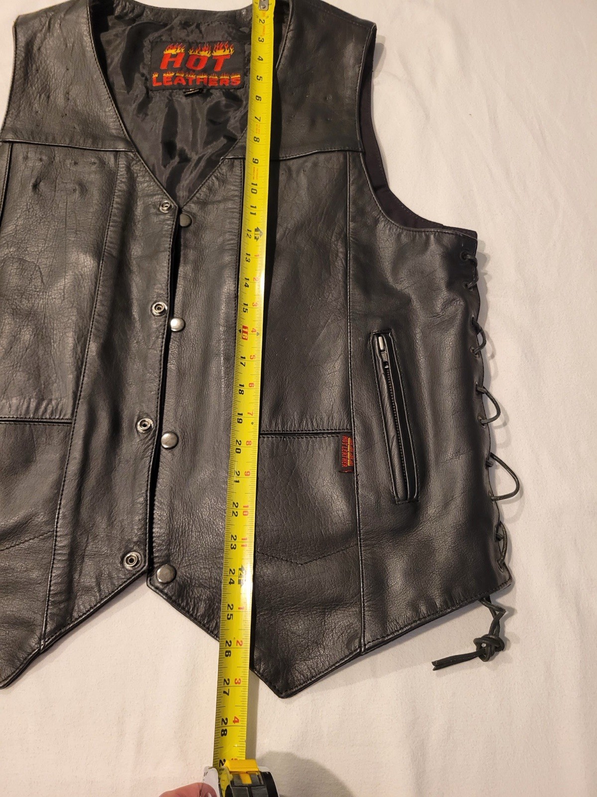 Hot Leathers Vest Mens Large Black Leather Motorcycle Snap Lace Up Sides